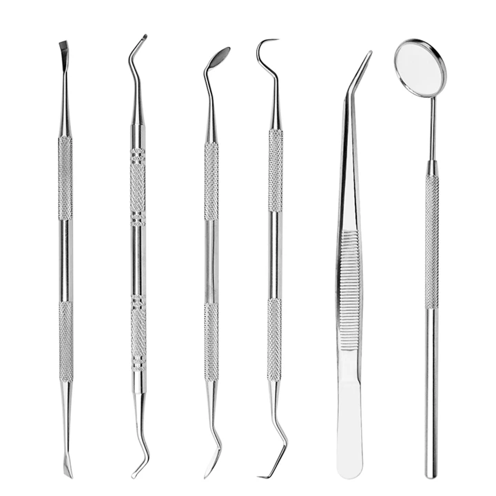 High Quality 6 pcs Set Stainless Steel Teeth Cleaning Kit with Tooth Scraper Mirror Tweezers