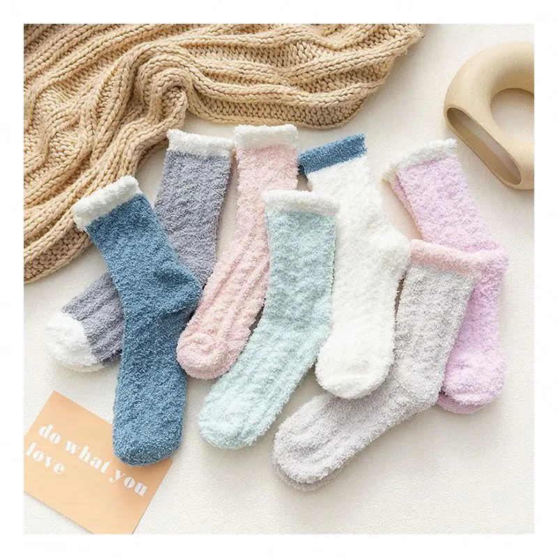Custom Logo 2022 Winter Women Super Thick Soft Microfiber Fluffy Cozy Home Sleeping Socks Fuzzy Warm Slipper Socks