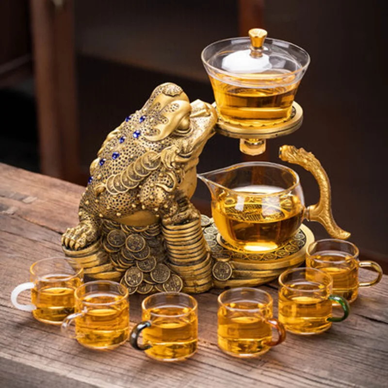 Домашняя Золотая жаба полный полуавтоматический ленивый кунг-фу чайная чашка стеклянная заварка магнитный чайник чайный набор