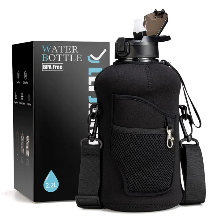 Custom Low MOQ Motivational Time Marker Half Gallon Water Bottle Water Proof Protective Sleeve with Strap