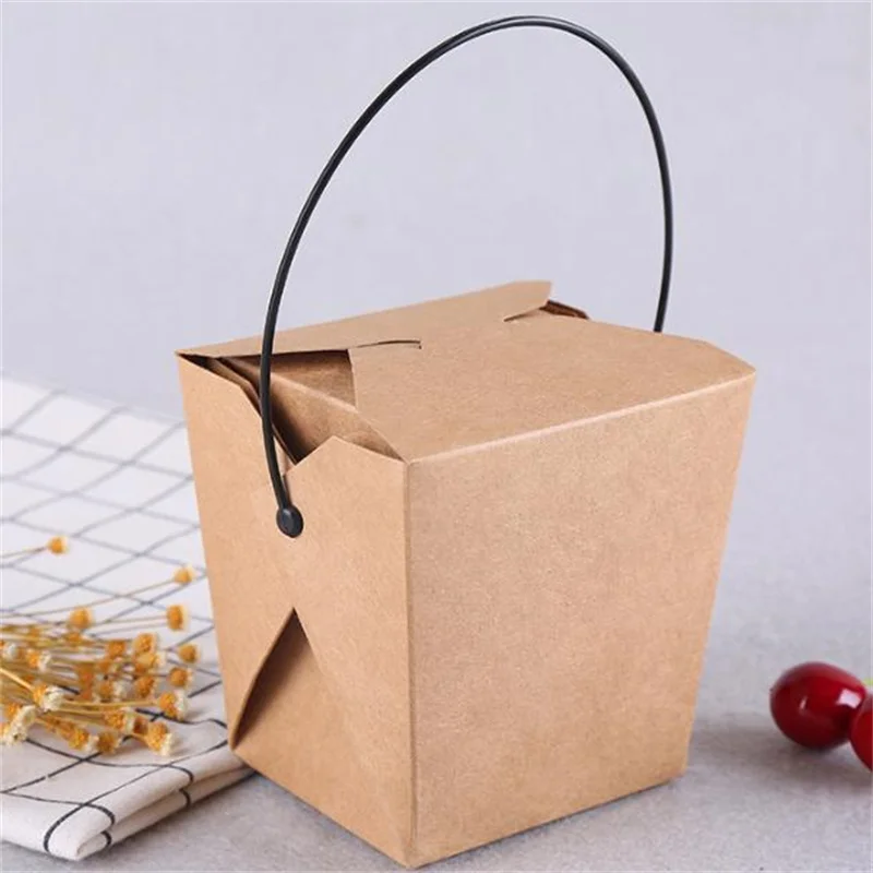 Custom Disposable Kraft Packaging Rice Chinese Noodle Packing Take Out Box With Wire Soap Box