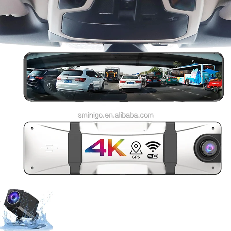Car DVR 12 Inch Touch RearView Mirror Stream Media Dash Cam For Car Camera Video Recorder Support Rear View Camera Black Box