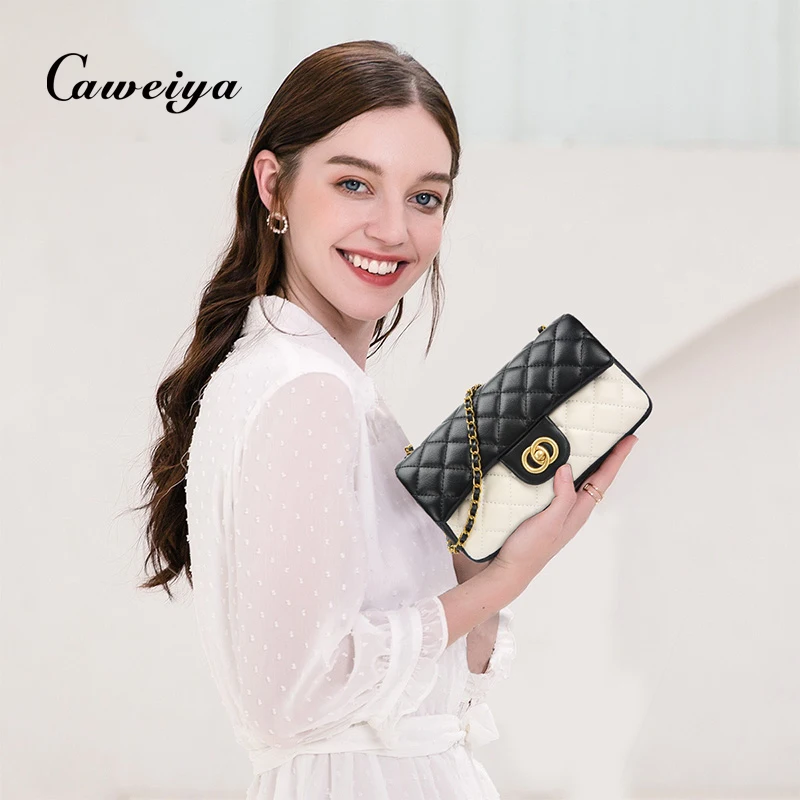 Caweiya durable fashion designer women crossbody square purse girl casual custom luxury cow genuine leather shoulder bags ladies