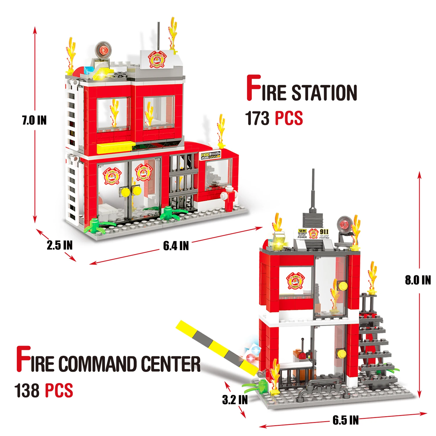 Exercise N Play Creative DIY Construction Building Blocks Fire Station City Coastline Emergency Rescue Team With Toy Bucket