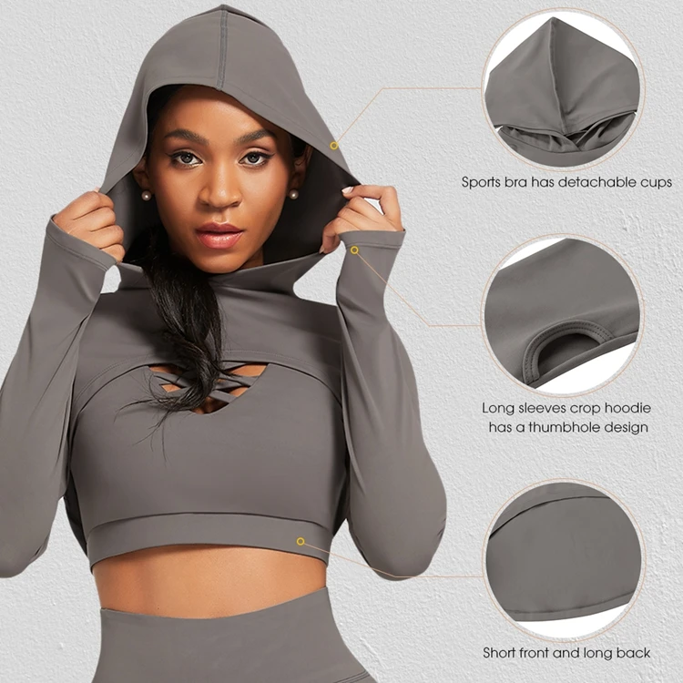 
Stylish Casual Hoodies Crop Top Sports Suit Womens Activewear Workout Sets Fitness Yoga Apparel 