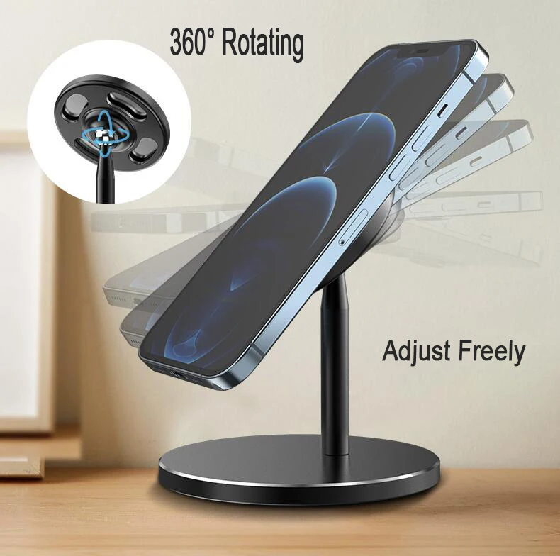 Вращающийся на 360 градусов держатель-подставка из алюминиевого сплава для iPhone 12, беспроводная зарядная док-станция MagSafe