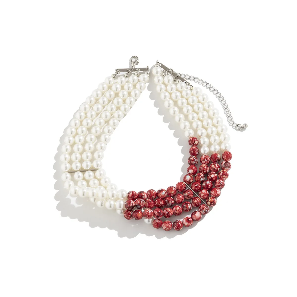 Vintage Red Blood Pattern Tassel Pendant Necklace Women Multilayer Imitation Pearl Crystal Bead Chain Gothic Style Party