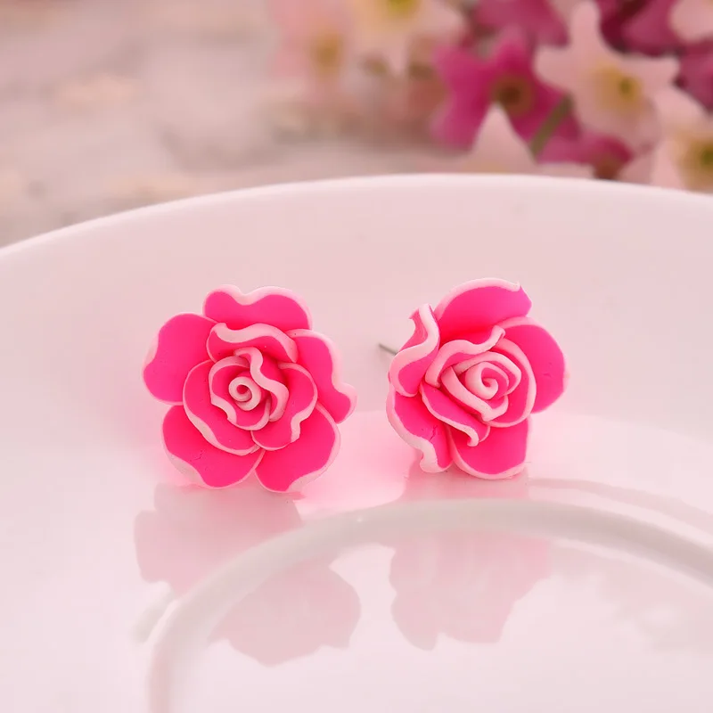 Korean Style Women Multi-layer Rose Flower Stud Earring Handmade Polymer Clay Earrings