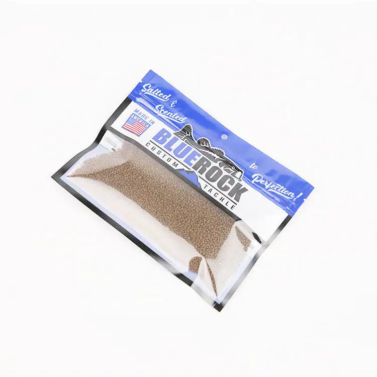 Custom Printing Hanging Hole Soft Plastic Fishing Lure Packing Bags/3 Side Seal Fish Bait Packing Bag with Zip Lock