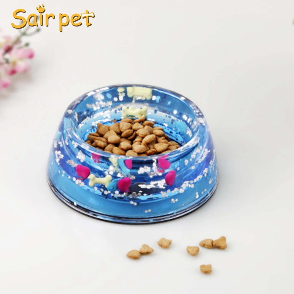 Factory Wholesale Acrylic Pet Bowl with Color Liquid and Floating Bones or Fishes for Dog & Cat with High Quality