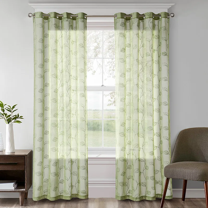Modern simple embroidery curtain shading blackout curtain fabric vertical curtains for the living room