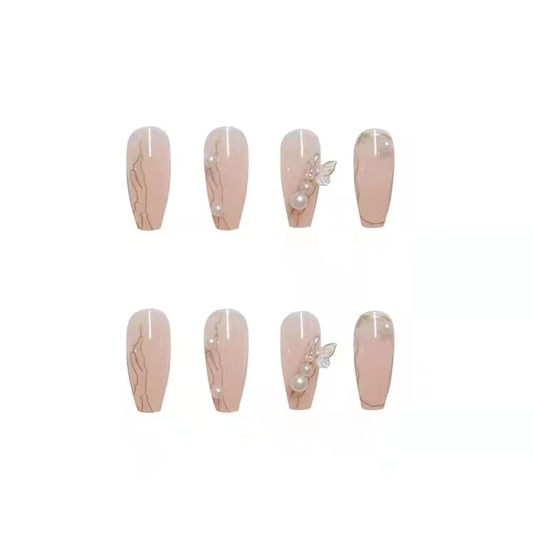 Ice Through Nail Butterfly Deluxe With Pearl Set with glue detachable strap wrap finger wear nail plate
