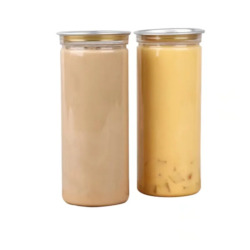Hot Sale 250ml Slim Transparent PET Beverage Can with Aluminum Easy Open Lid for Juice Food Soda Coffee Packaging