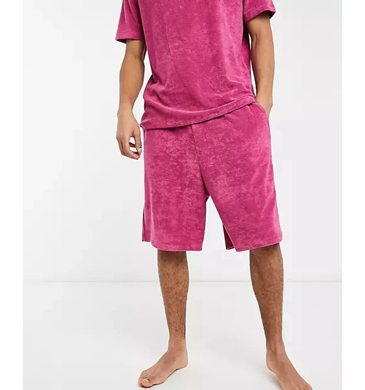 Casual New plain tee shirt and shorts set pajama lougewear drawstring t shirt short sets velvet two piece short set men