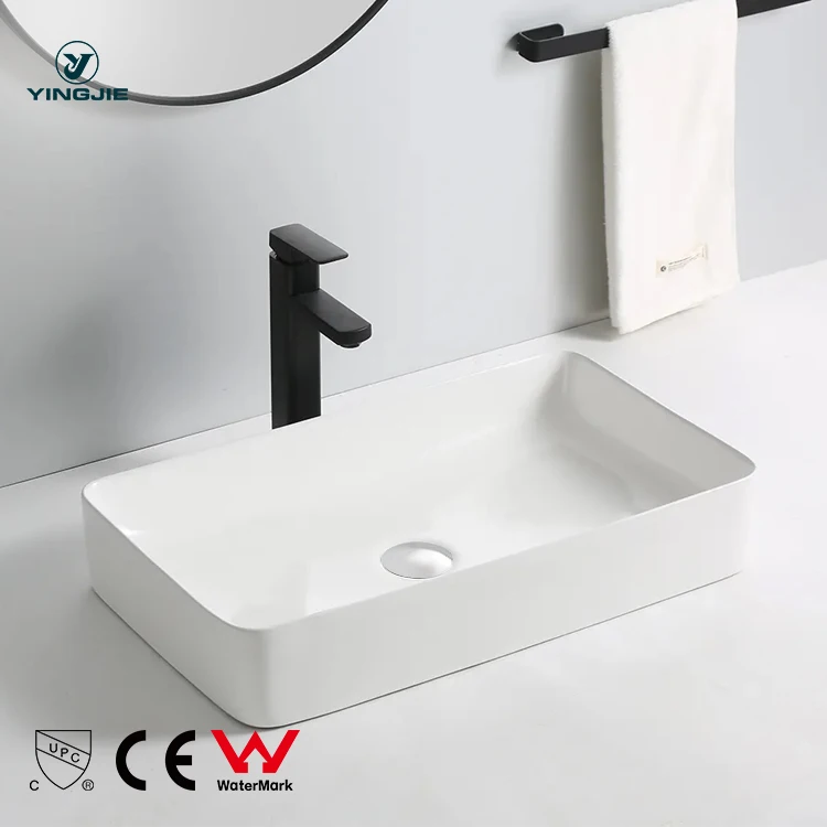 New design nordic home quality design rectangular ceramic hand wash basin counter top bathroom sinks