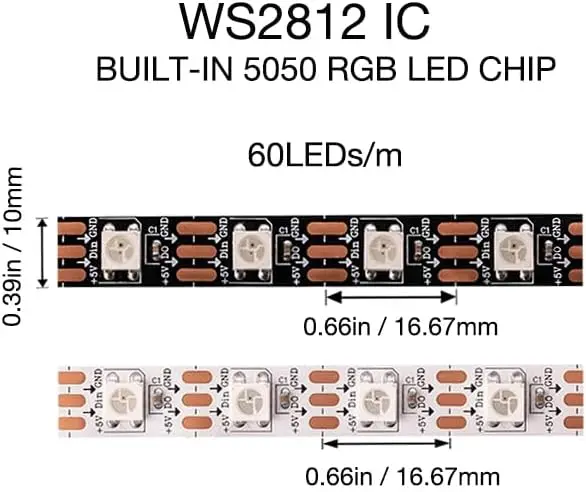 Biumart WS2812B RGB LED Strip 16.4FT SMD5050 60 LED Pixel IP20 Chasing Effects Dream Color Individually Addressable LED Strip