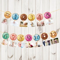 Праздничный Декор YISHU в виде пончиков, детский фотобаннер на 12 месяцев, фотобаннер на день рождения