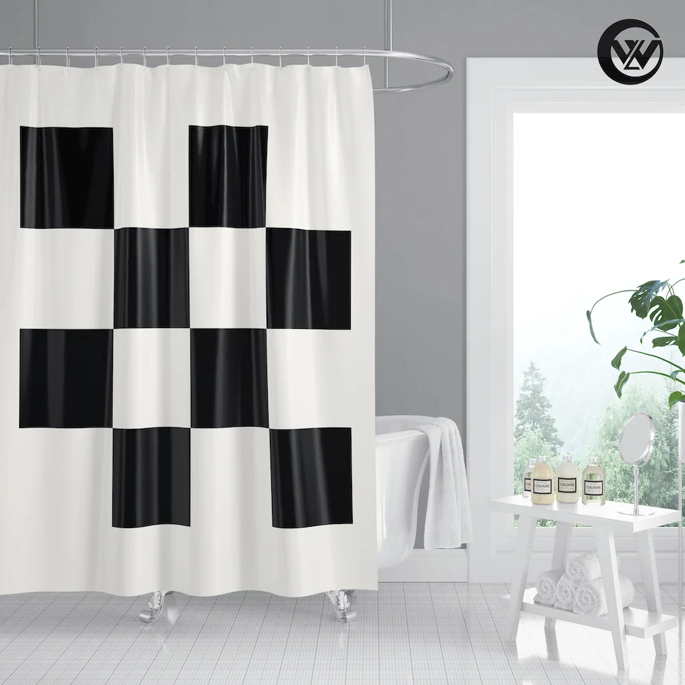 
Nordic 3D Polyester Black White Geometric Bath Shower Curtain, Modern Printing Fabric Children Bathroom Bathroom Curtain/ 