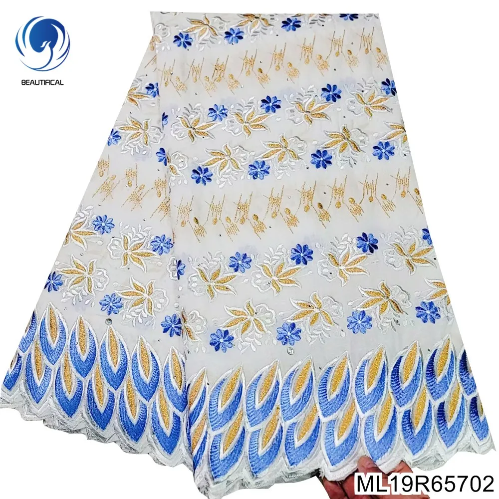 Beautifical African swiss fabric Hot sale 2023 nigerian cotton lace voile fabric for women dress 5yards ML19R657