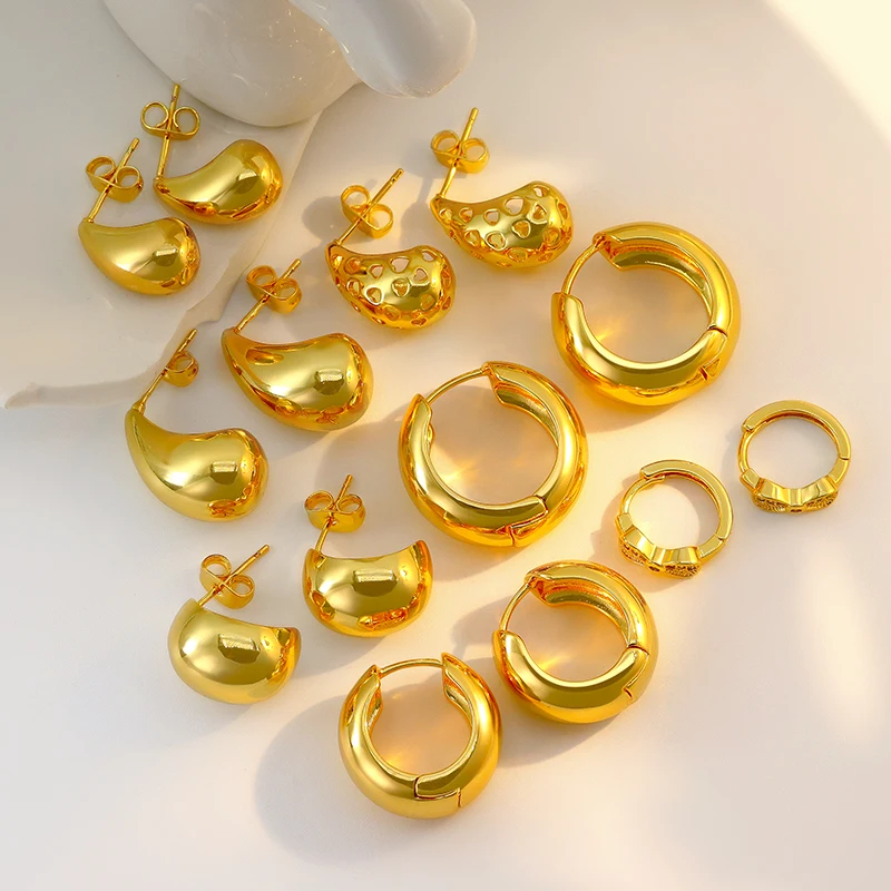 2024 New Design Wholesale Water Drop Collect 18k Gold Plated Brass Metal Stud Earrings Jewelry For Woman