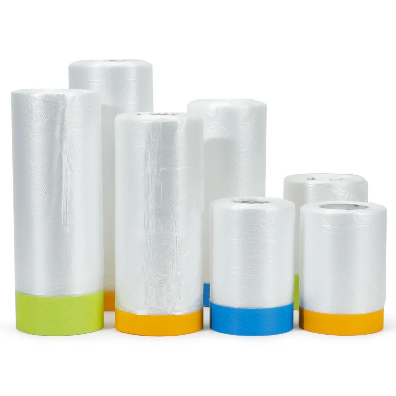 
Clear Adhesive Masking Film Car Plastic Sticky Pre-Taped Masking Film Auto Paint Overspray Masking Film 