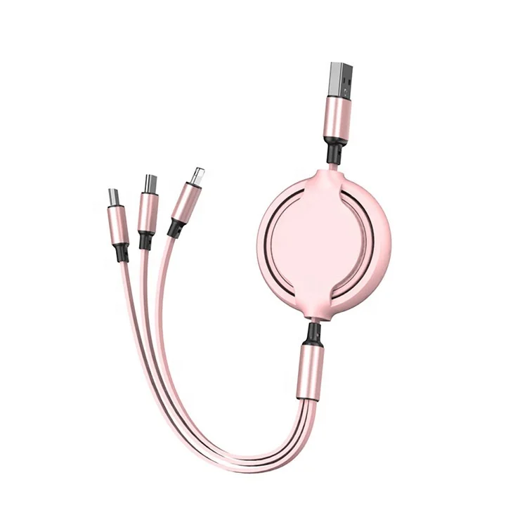 Candy Color Custom Logo Universal QC3.0 Retractable 3 in 1 USB Quick Charging Charger Cable