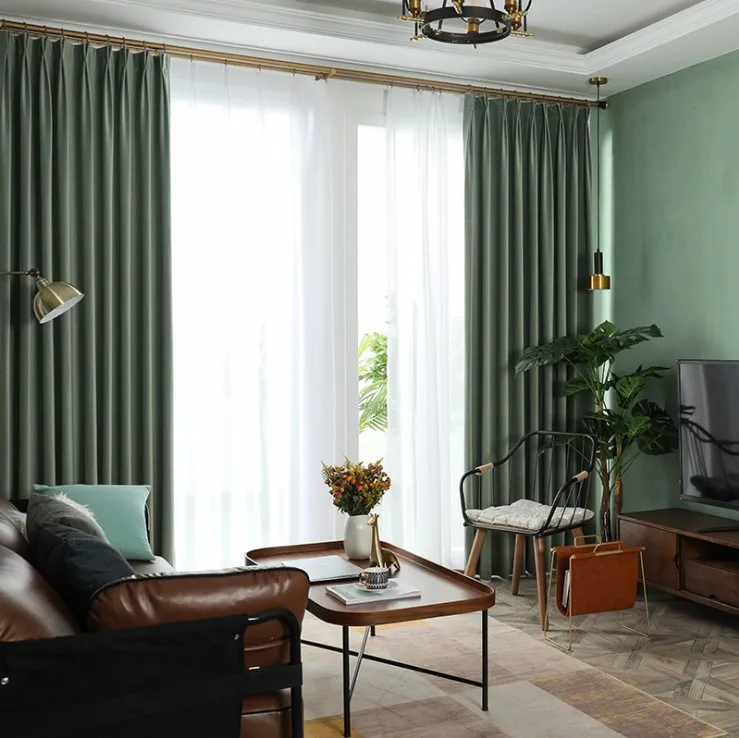 
Heavy solid European style velvet fabric curtains for the living room 