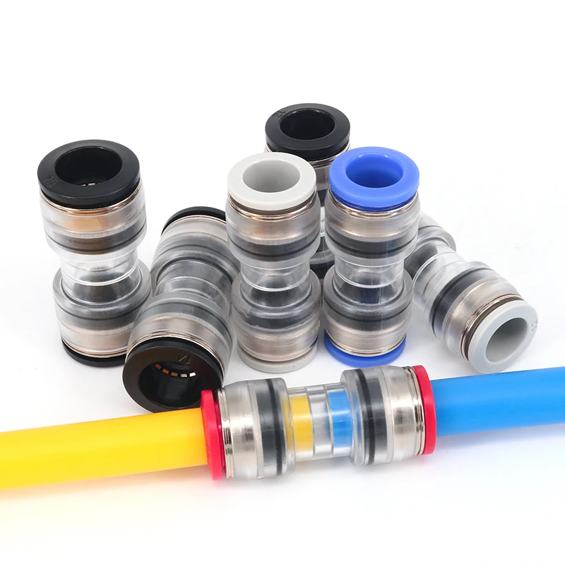 14/10mm Fiber Optic Fitting Micro duct straight connectors push fit connector For Telecom Pipe