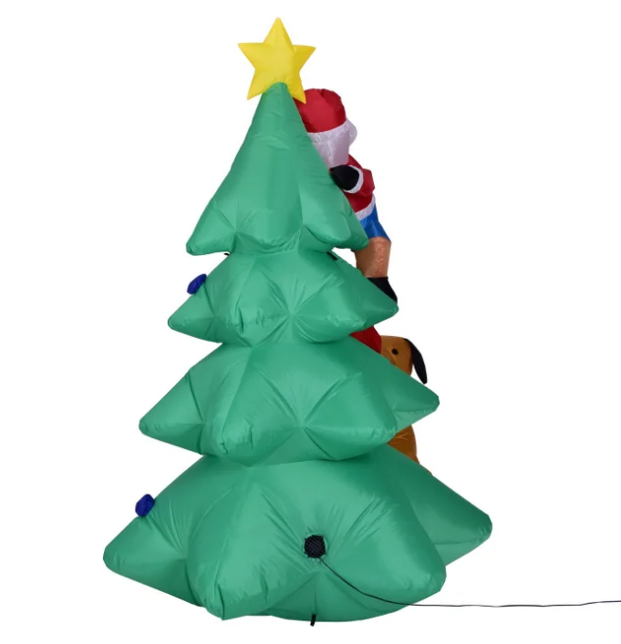 Inflatable Christmas Candy Tree with Climbing Santa Claus bitten by Dog for Party Yard Decoration