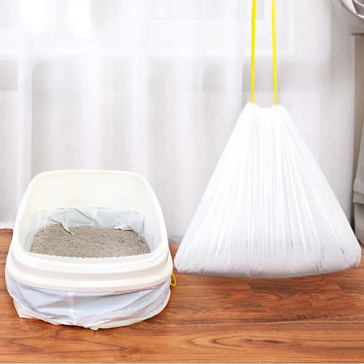 High quality cute disposable cat litter box pan liner filter refills waste flat plastic bag for litter with drawstring