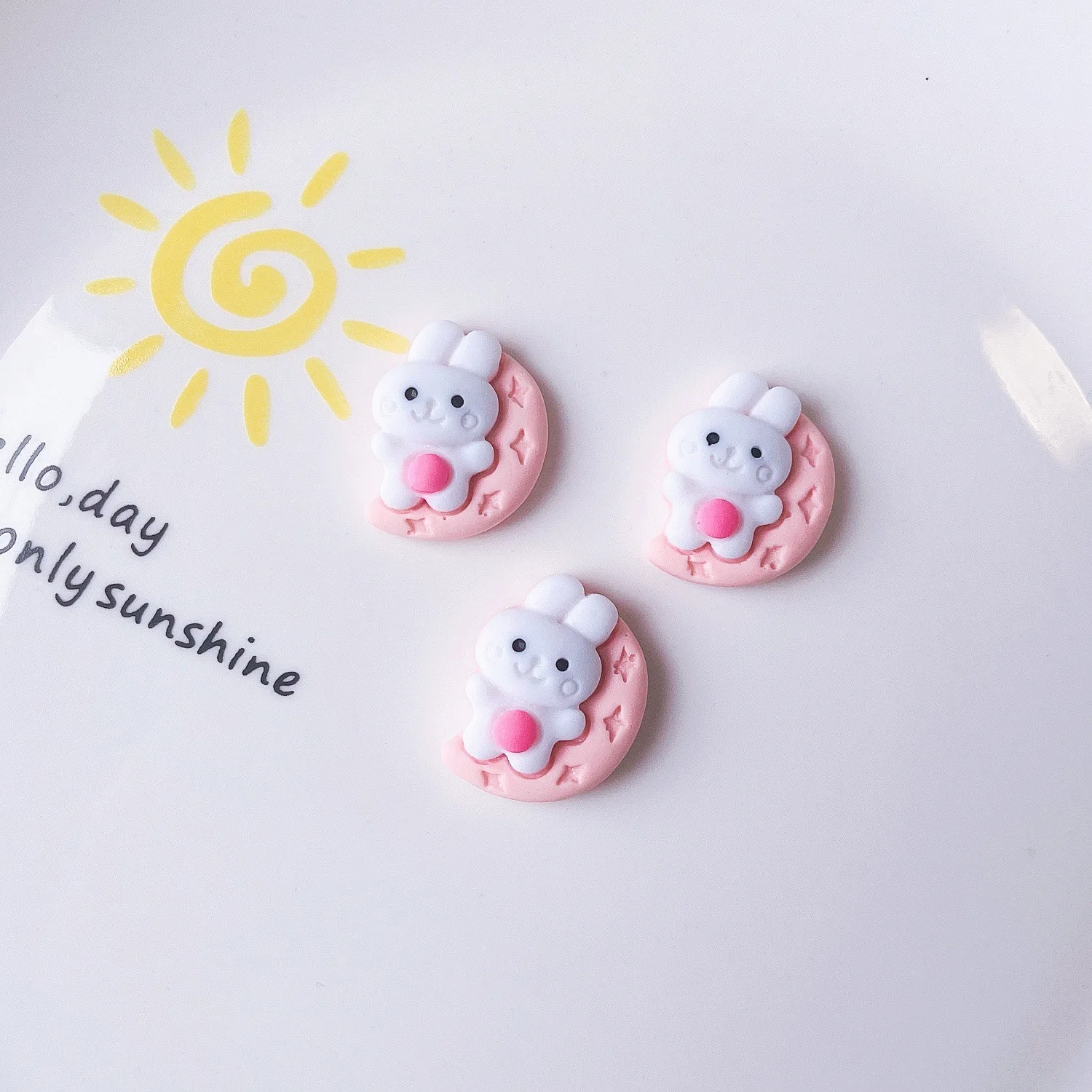 Cute cartoon rabbit bear cloud resin accessories Hair mobile phone diy materials Moon charms