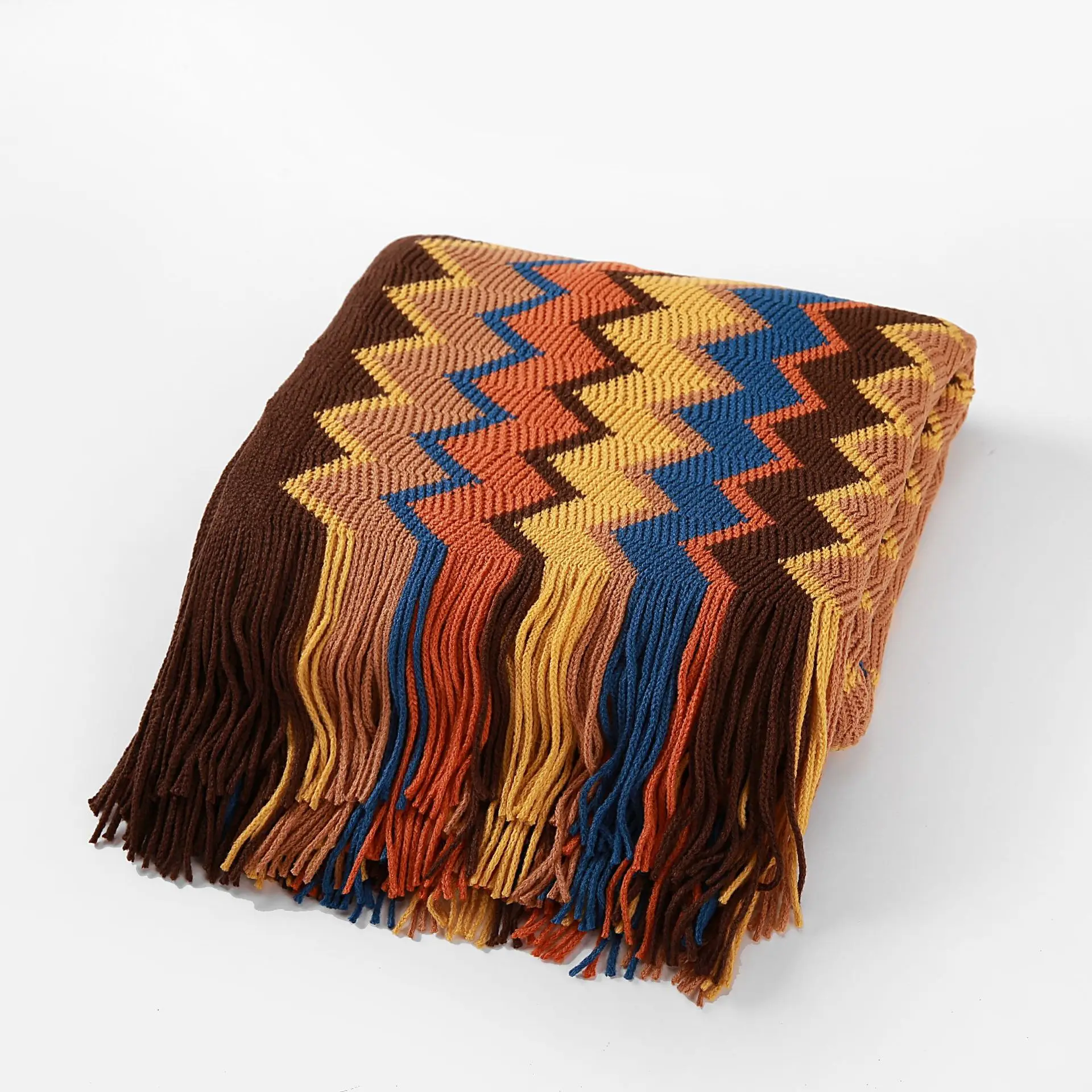 Boho Aztec Fringe Sofa Knitted Blanket