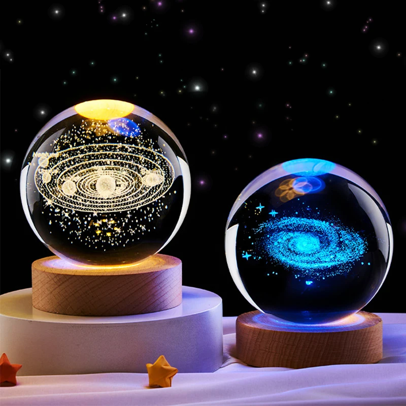 Base Night Lights Luminous Stars Planets Moons Different Patterns Crystal Ball Projection Atmosphere Wood Customized LED Battery