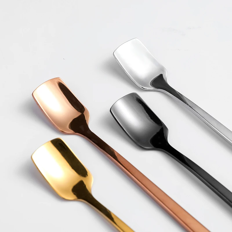 Hot sell 304 Stainless Steel Titanium Coffee Spoon Creative Long Handle Bar Stirring Scoop Cute Dessert Spoon Color Latte Spoon