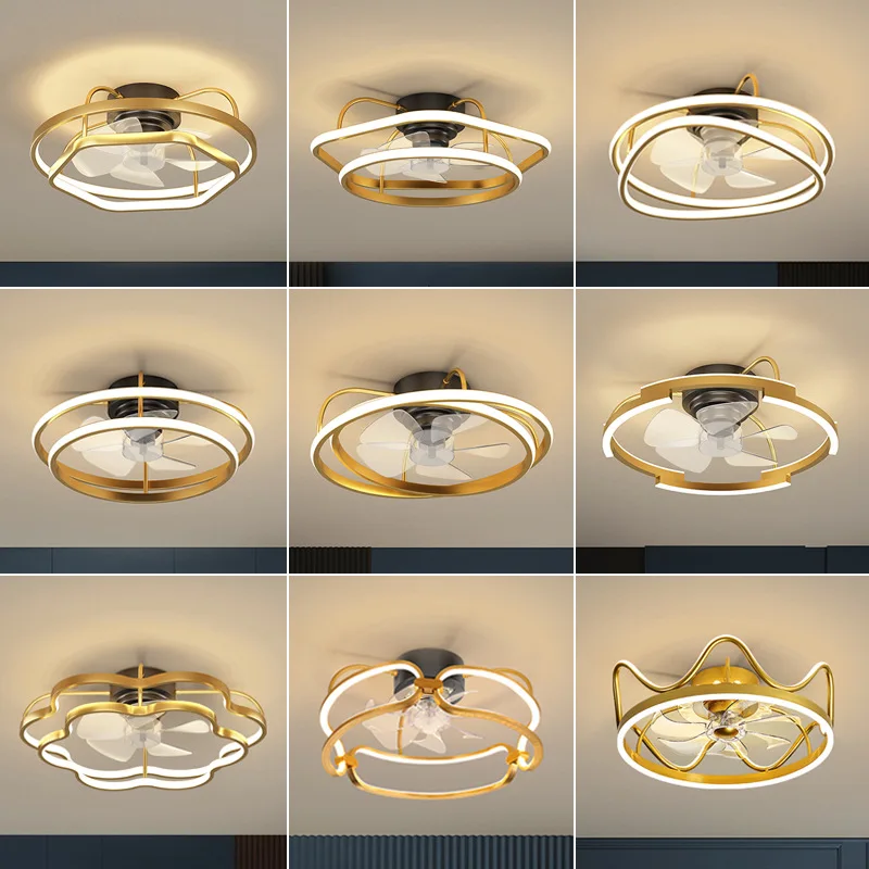 Home Decorative Ceiling Fan Light Led Wind Speed Four Blades Remote Control Metal Golden Black Ceiling Fan With Light