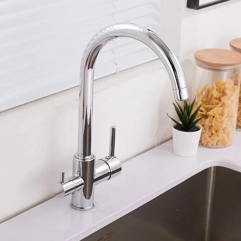 drinking Water Purification Tap Beige&Chrome Kitchen sink Faucet mixer Design 360 Degree Rotation filtered Kitchen Faucet