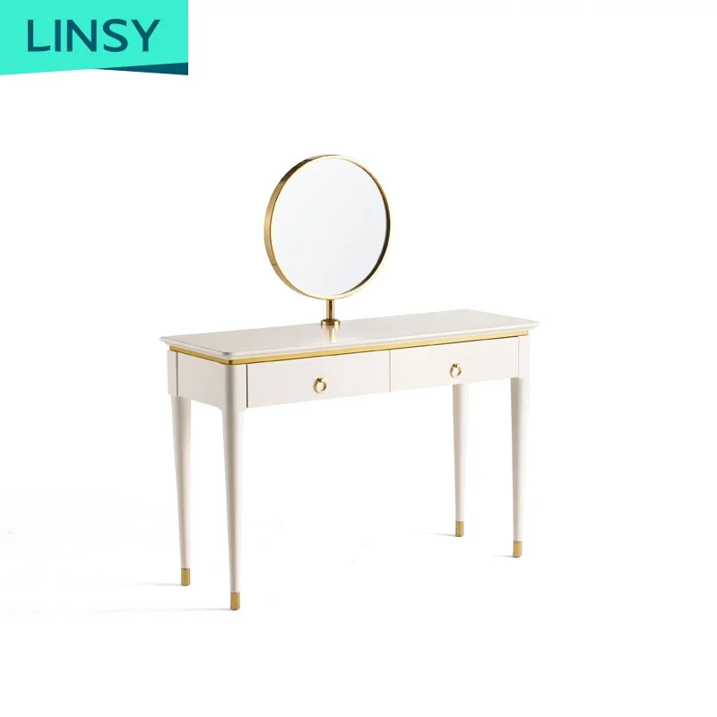 Linsy Modern White Metal Gold Marble Make up Vanity Table Set Dresser Cheap Mini Simple Vanity Dressing Table Ek1C