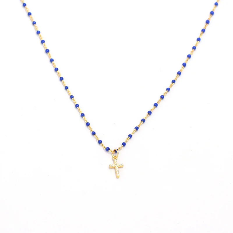 zirconia inlaid corss pendant with Enamel chain necklace Fashion light luxury S925 sterling silver jewelry for women wholesale