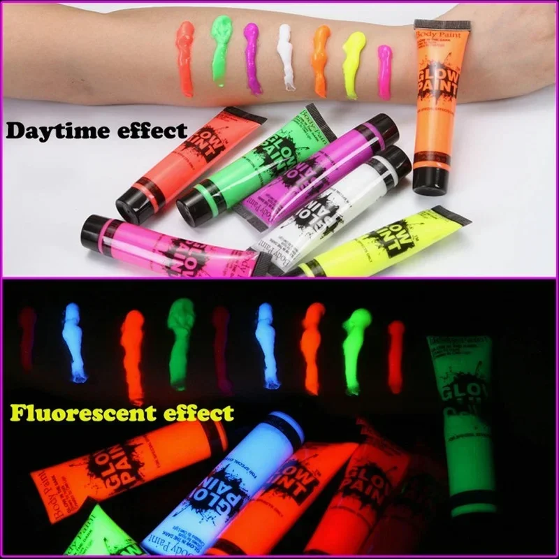 7 Colors Luminiscent Face Body Art Paint UV Glow In Dark  Halloween Party Fancy Dress Beauty Makeup Dark Paint