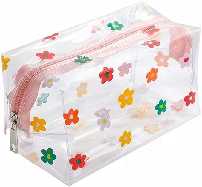 custom logo transparent PVC Toiletry Portable  Clear Cosmetic Makeup Carry Pouch Printed Waterproof Zipper Bags for Vacation