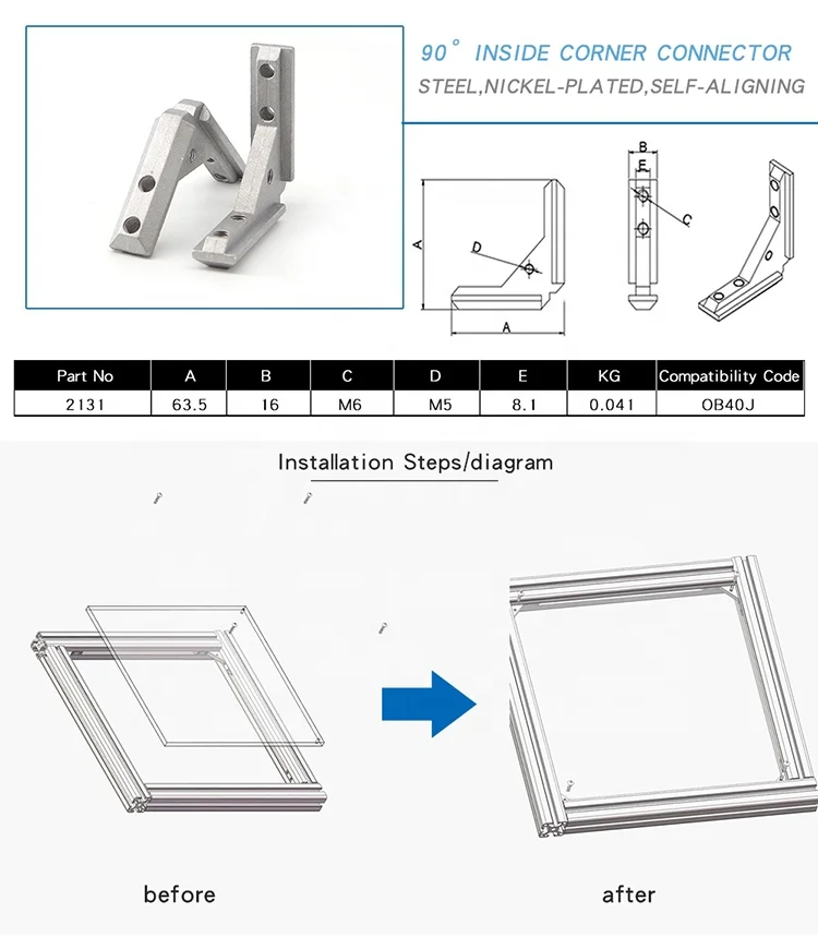 OB Стиль Литой Алюминий 40J 90 градусов внутренний угловой кронштейн соединитель для алюминиевого профиля