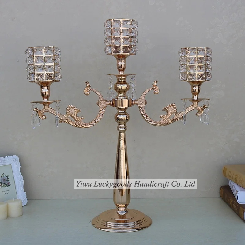 LK20191107-41 hot sale 5 arms Crystal candlestick candle holder metal for wedding decoration