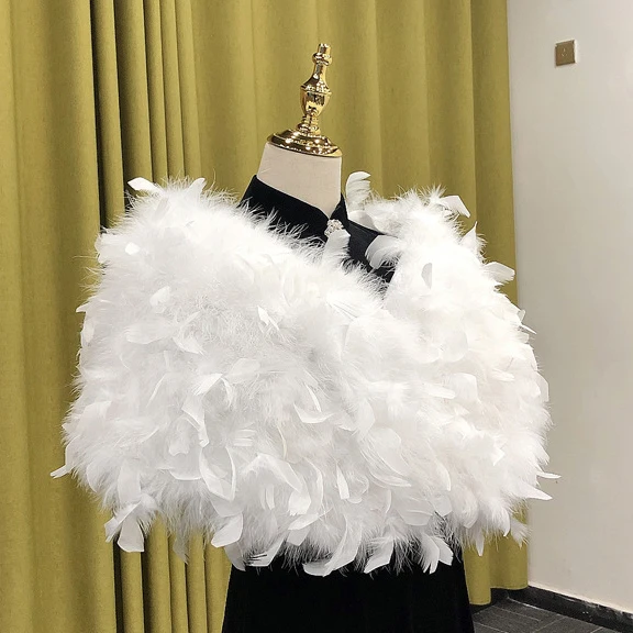 Wholesale fashion women real fur capes fox ponchos turkey feather fur shawl
