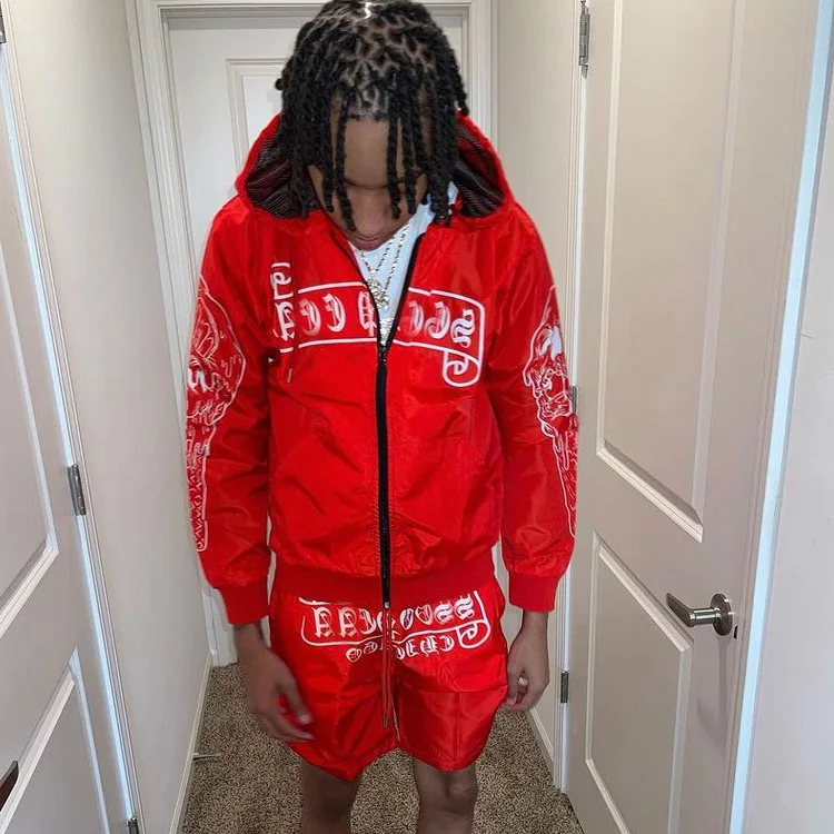 Windproof Men Short Zipper Hoodie Set Training Jogging Wear Tracksuits Custom Logo Nylon for Men Summer Adults Custom OEM ODM