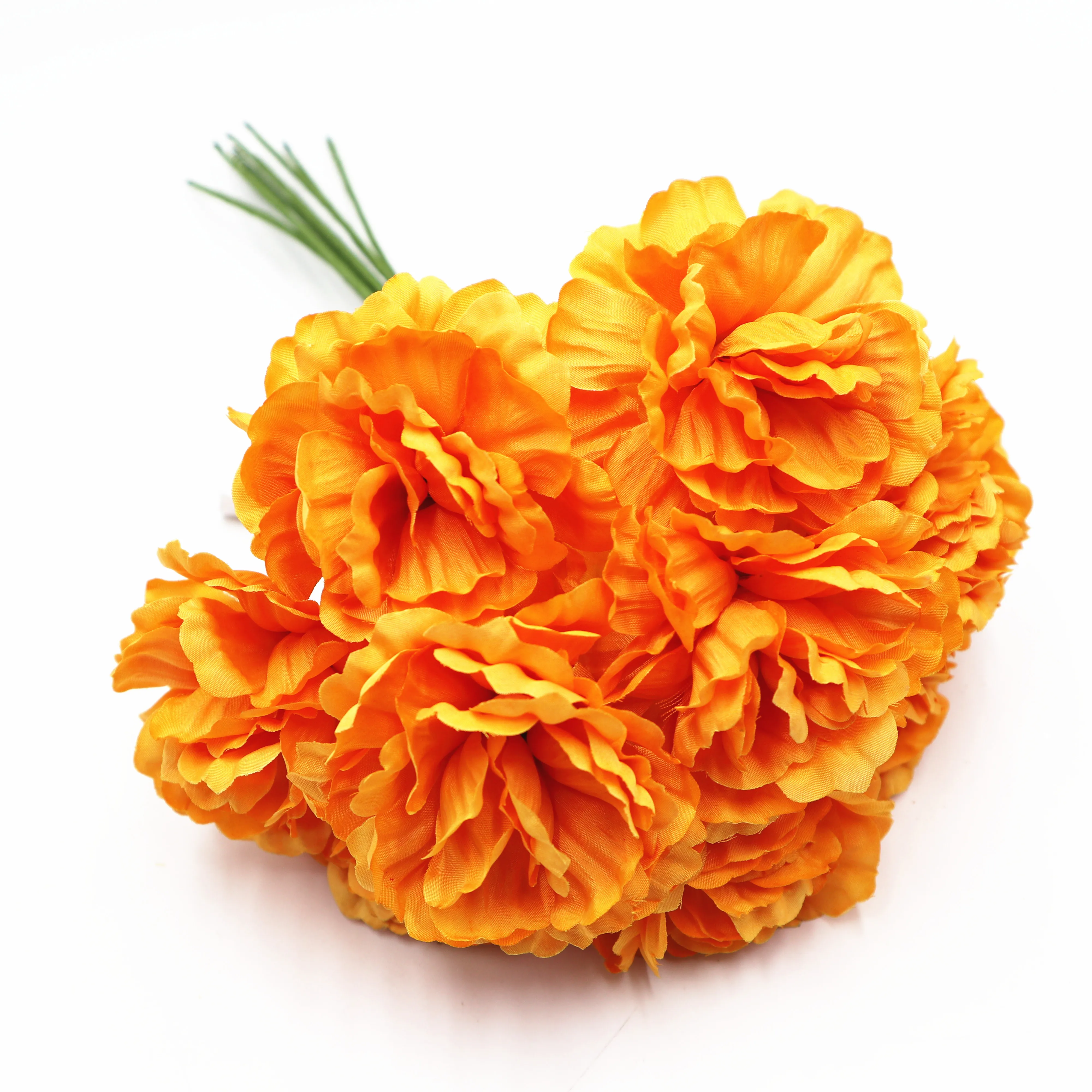 Orange Artificial Marigold Flowers Bulk Ball Bouquets by Factory Direct Silk Flowers Arrangement for  Centerpiece Flower