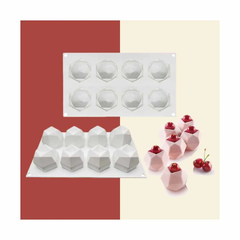 
8 grooved gems 3D silicone mousse cake mould fudge baking tool jelly pudding mold DIY baking mold 