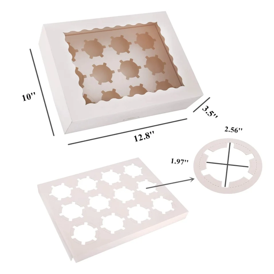 Custom wholesale White cake Paper Boxes With 12 holes Auto-Popup Cupcake Box Macaron pastry box