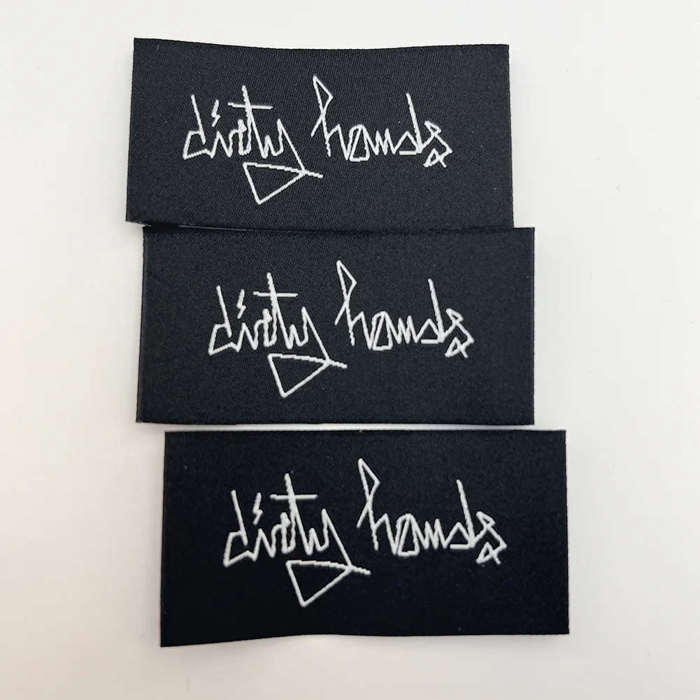 Eco-friendly Customized Your Own Trademark White Collar Tags End Fold Soft Woven Labels For Sweaters