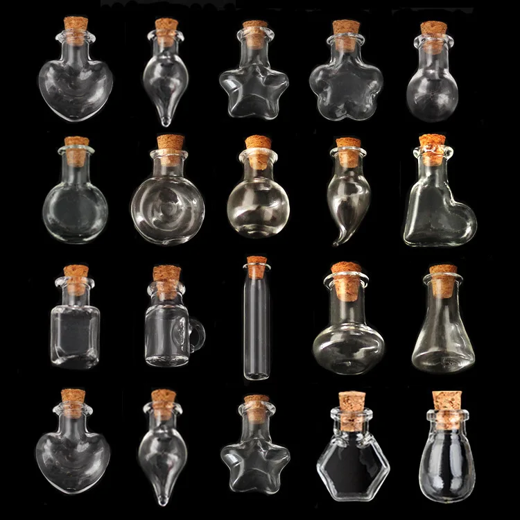 Little Glass Bottles with Cork Lid Special Shape Glass Vial for Liquid or Colored Sand Small Wishing Bottle