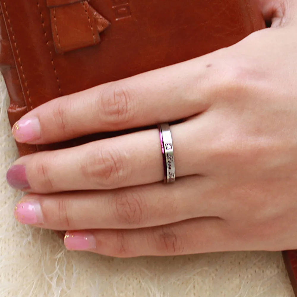 cubic zirconia couple purple double layer color lettered custom name stainless steel rings for couple gifts